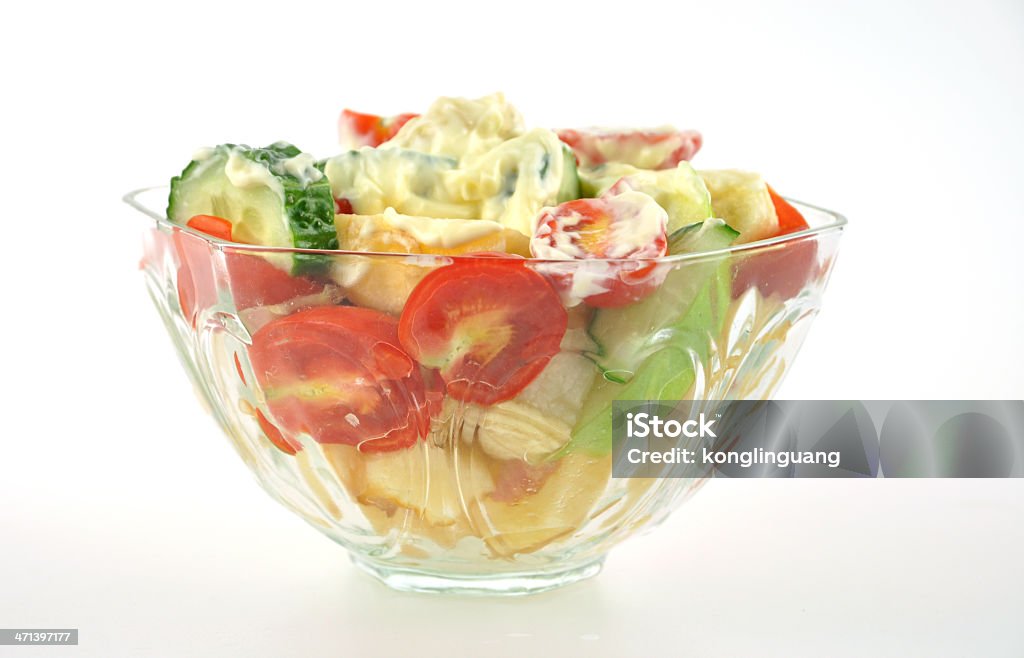 A salada de frutas com tigela de vidro - Foto de stock de Alimentação Saudável royalty-free