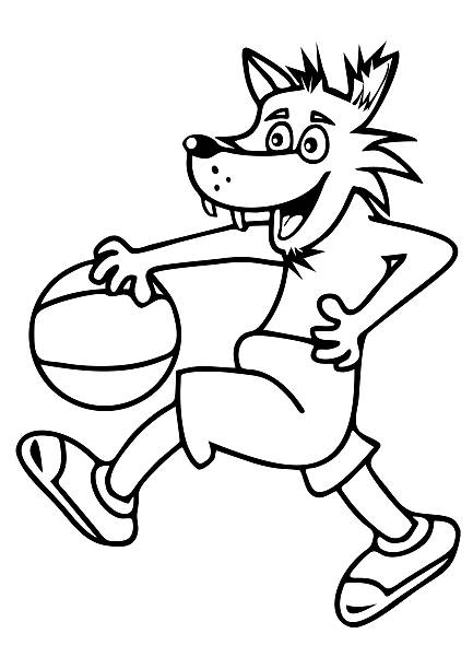 ilustrações, clipart, desenhos animados e ícones de lobo, colorir - basketball vector dribbling illustration and painting
