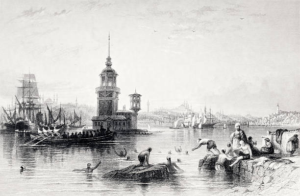 illustrations, cliparts, dessins animés et icônes de tour de léandre - istanbul üsküdar maidens tower tower