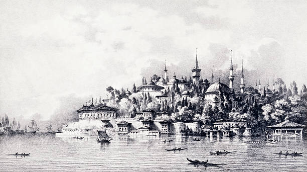 Topkapi Palace, Istanbul Engraving of  Istanbul, Topkapi Palace. Illustration from "Book of L'Orient", dated 1839 topkapi palace stock illustrations