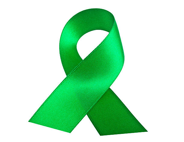 istock Green awareness ribbon isolated on a white background 471397874