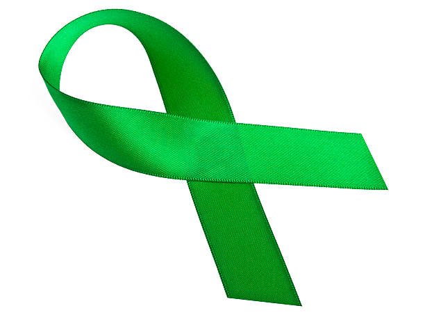 istock Green awareness ribbon isolated on a white background 471397882