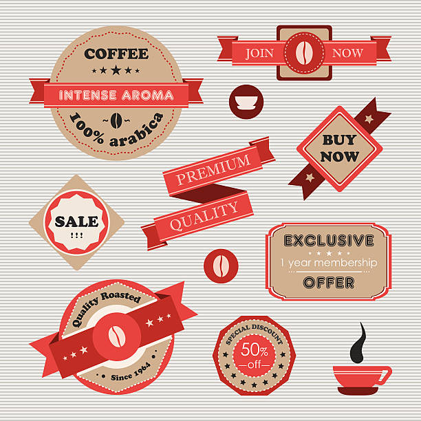 Retro Vintage Coffee Labels, Badges and Banners Set vector art illustration