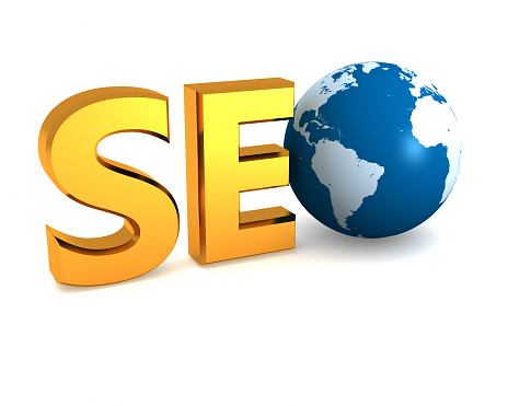 Gold SEO text with a globe conceptual of global search engine optimisation and indexing of a website to improve its rankings.