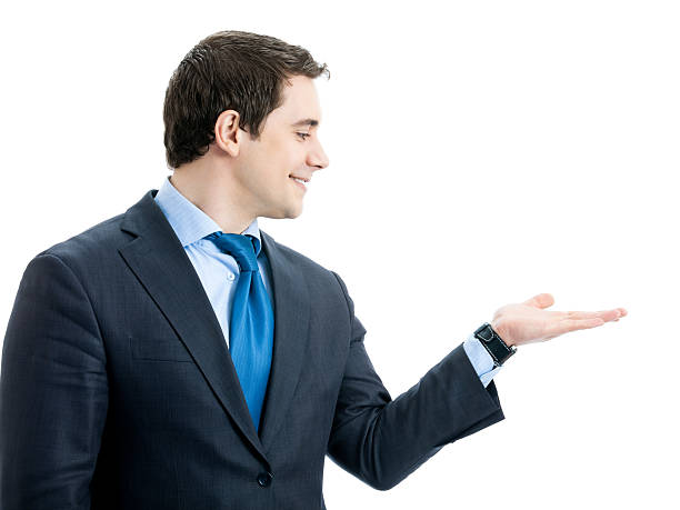 istock Business man showing, isolated 471398647