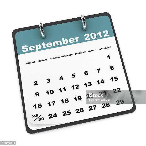 September 2012 Календарь — стоковые фотографии и другие картинки 2012 - 2012, Белый фон, Изолированный предмет