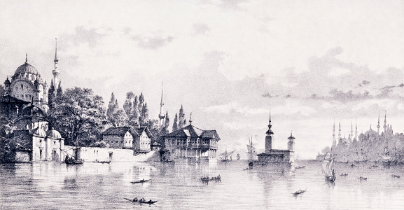 Engraving of Uskudar, Istanbul, Turkey, Illustration from 