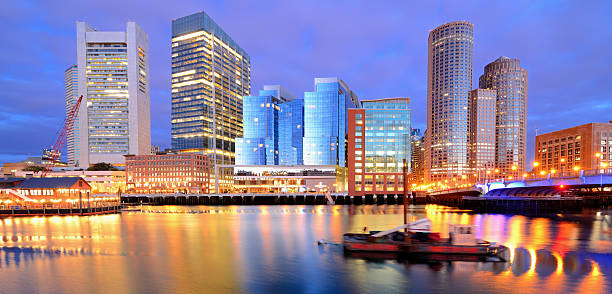보스턴 잔점박이 - boston skyline panoramic boston harbor 뉴스 사진 이미지