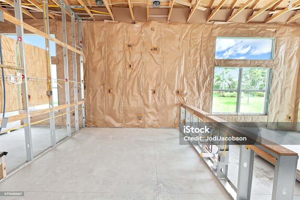 Construction: metal beam construction with insulation metal beam construction with insulation Architecture Stock Photo