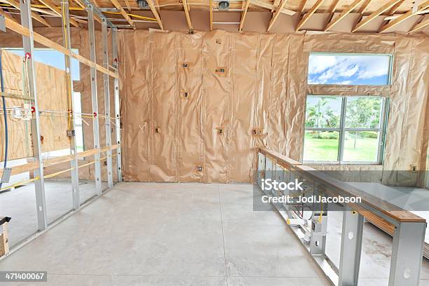 Construction Metal Beam Construction With Insulation Stock Photo - Download Image Now