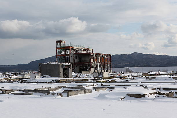 Tsunami hit Japan Part of the town of Minami Sanriku, Japan where all buildings were swept away by the 3.11 2011 tsunami. 2004 indian ocean earthquake and tsunami stock pictures, royalty-free photos & images