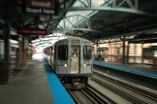 Incoming Chicago L train motion blur