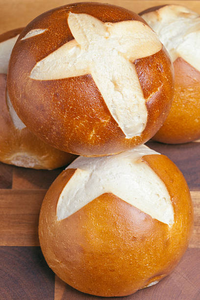 Pretzel buns, freshly baked