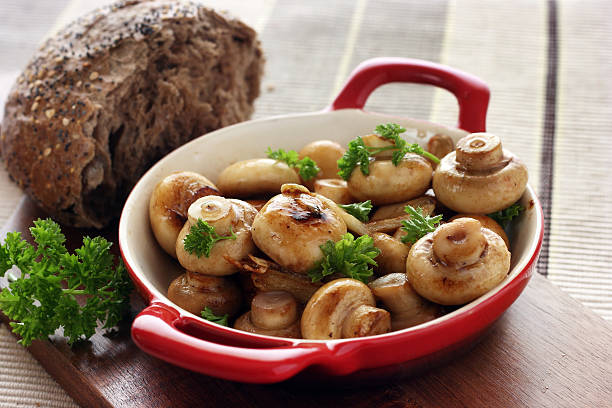 Garlic button mushrooms stock photo