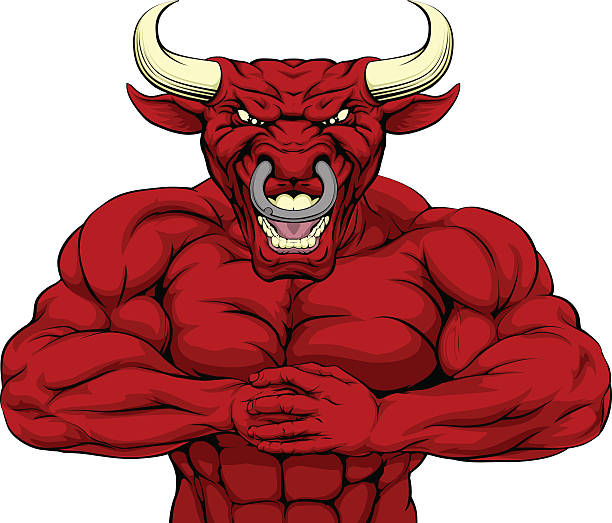 力強いレッドブルのマスコット - texas longhorn cattle horned bull long点のイラスト素材／クリップアート素材／マンガ素材／アイコン素材