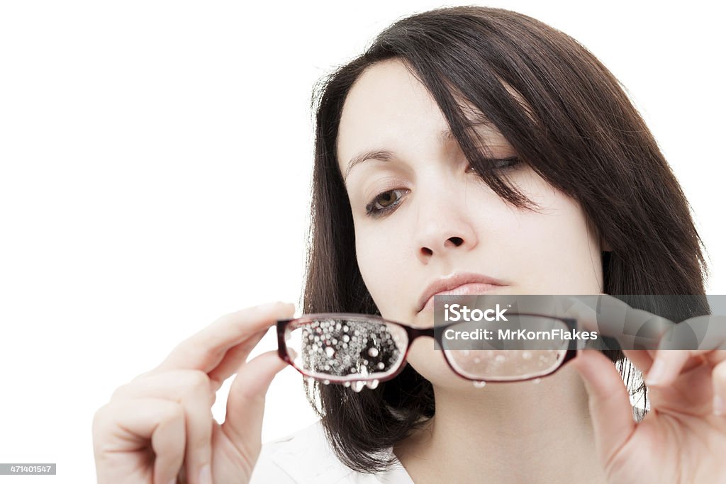 Woman with Wet Glasses Sad Woman Holding Wet Glasses Eyeglasses Stock Photo