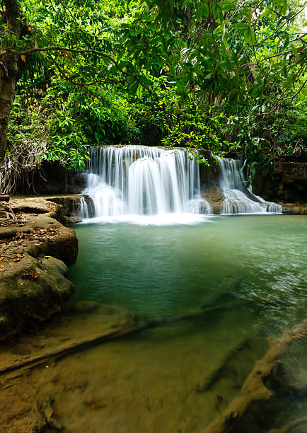 водопад в национальный парк, провинция канчанабури, таиланд - kanchanaburi province beauty in nature falling flowing стоковые фото и изображения