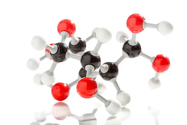 Scientific molecular model of sugar or fructose isolated on a white background