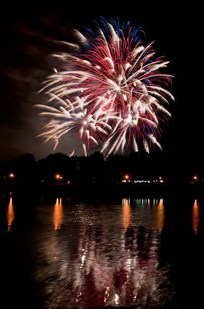 istock Colorful fireworks streaks in the night sky 471402439