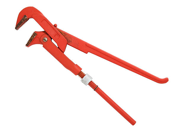 alte rote schlüssel, isoliert auf weiss - adjustable wrench wrench clipping path red stock-fotos und bilder