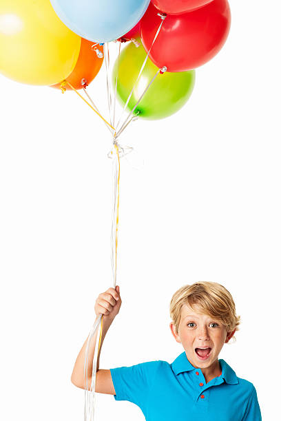 istock Excited Boy With Balloons - Isolated 471403035