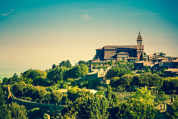 ciudad de montalcino en toscana, italia - house landscaped beauty in nature horizon over land fotografías e imágenes de stock