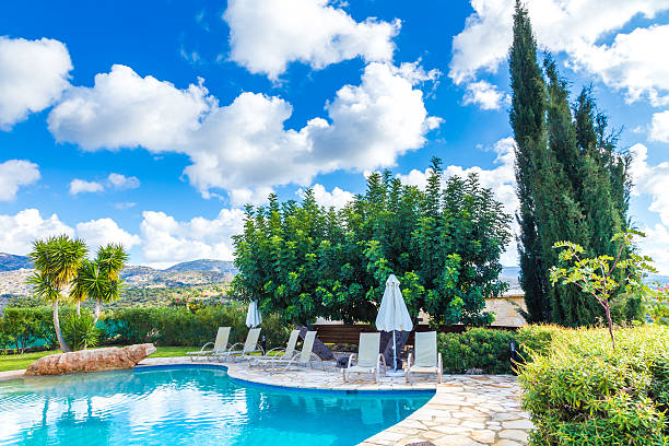 Sea view luxury swimming pool. Panoramic image