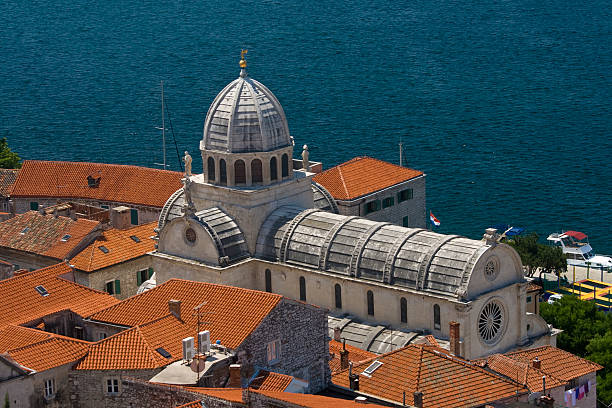 Panoramic view of old town Sibenik, St.James cathedral and the channel