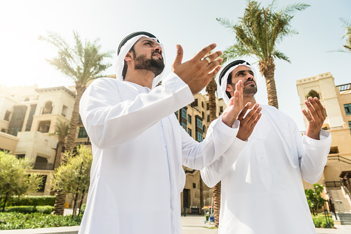 two sheiks praying looking up 