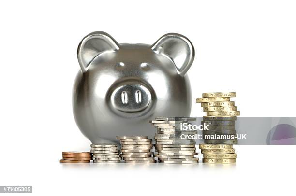 Silver Świnka Skarbonka Oszczędności - zdjęcia stockowe i więcej obrazów Bankowość - Bankowość, Bez ludzi, Białe tło
