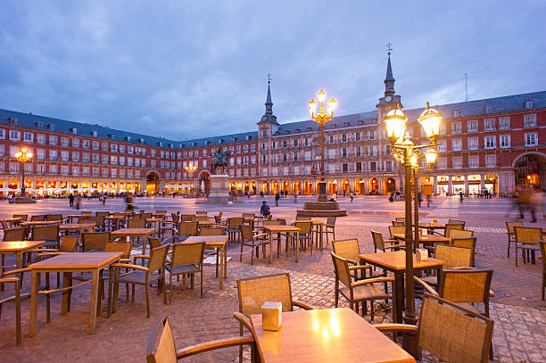 istock Empty tables in Plaza Mayor, Madrid at dusk 471406211