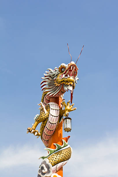 bunte chinesische drache auf sky - dragon china singapore temple stock-fotos und bilder