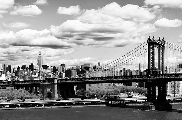 NYC Skyline.Black And White. NYC Skyline and Manhattan Bridge from Brooklyn brooklyn bridge photos stock pictures, royalty-free photos & images