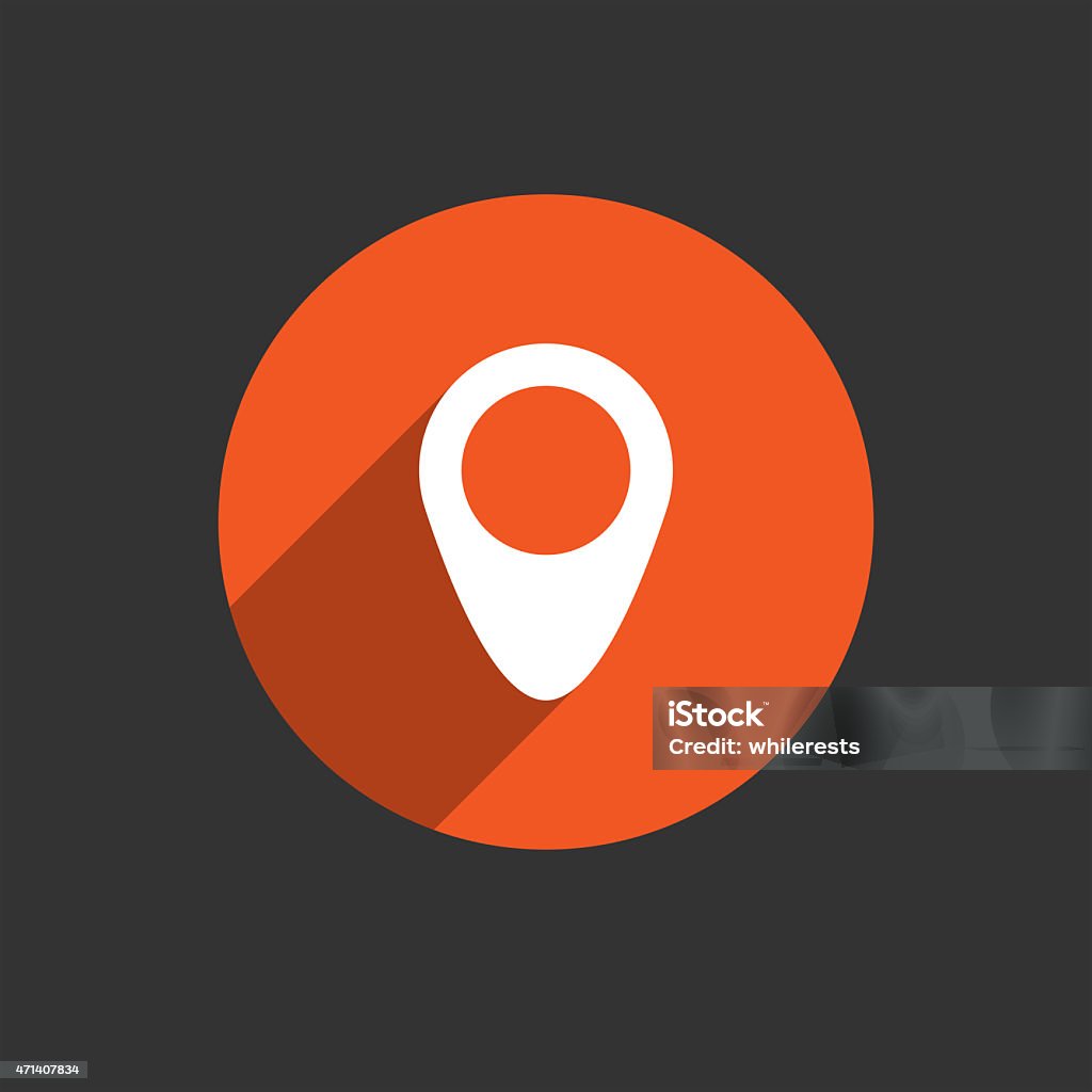 Map pointer flat single red icon with long shadow. 2015 stock illustration