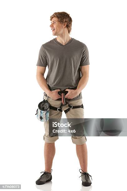 Happy Mountaineer Stock Photo - Download Image Now - Cut Out, Rock Climbing, White Background