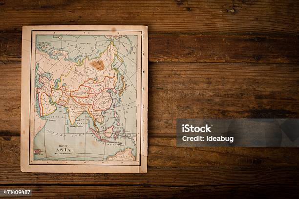 Old Color Map Of Asia From 1800s With Copy Space Stock Photo - Download Image Now