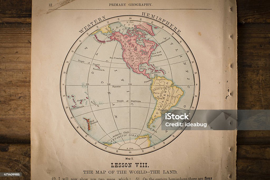 Old couleur carte de l'hémisphère occidental, depuis des années 1800 - Photo de 1870 libre de droits