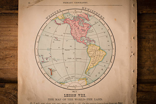 vecchia mappa dei colori dell'emisfero occidentale, dal 1800 - 1870 foto e immagini stock