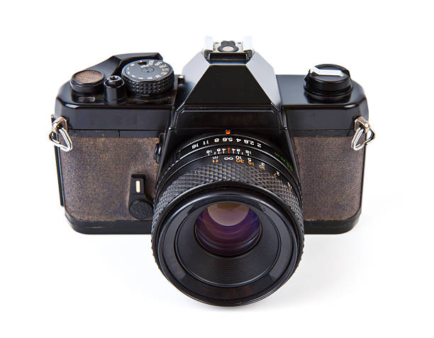 istock Old film camera with lens 471410335
