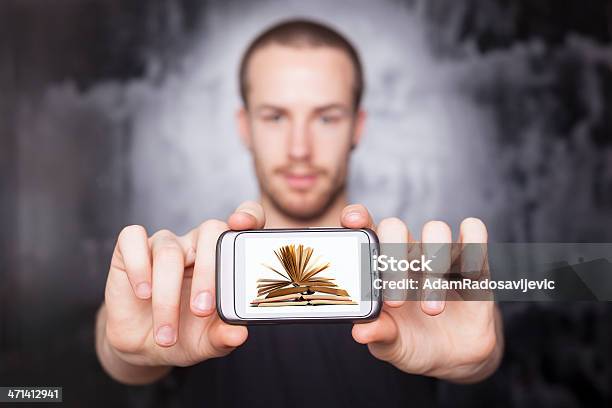 Digital Book On Smartphone Display Elibrary Concept Stock Photo - Download Image Now