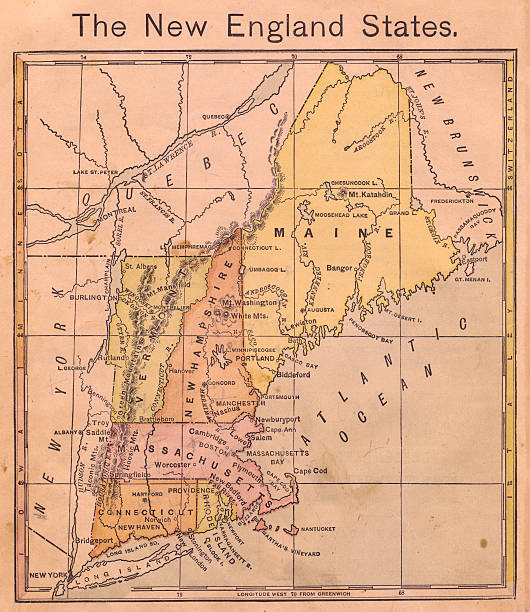 1867, idoso, cor mapa da nova inglaterra-membros - massachusetts bay imagens e fotografias de stock