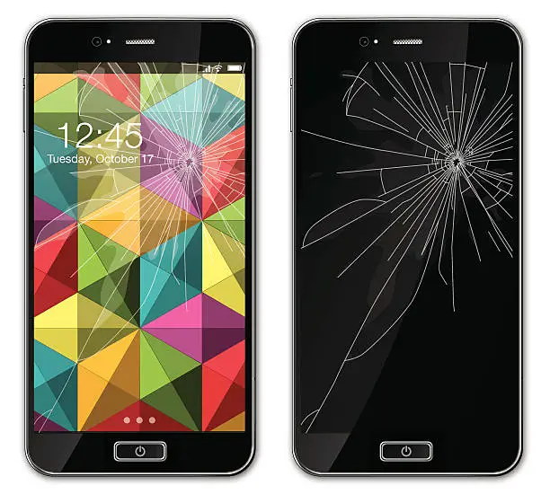 Vector illustration of Modern mobile phone with broken glass screen