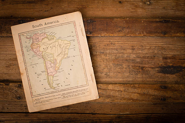 1867, color antiguo mapa de américa del sur, con espacio de copia - chile map topography topographic map fotografías e imágenes de stock