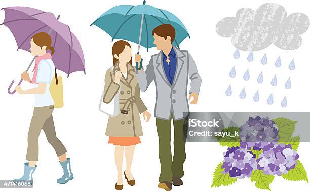 Rainy Day Young Adults Clip Art Set Stock Illustration - Download Image Now - 2015, Adult, Affectionate