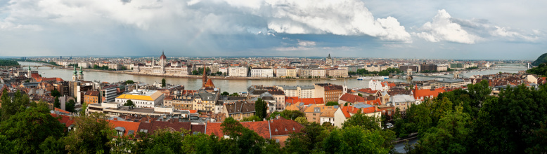 Panoramic view of Budapest city ,in the left side of the image the Hungarian Parliament.