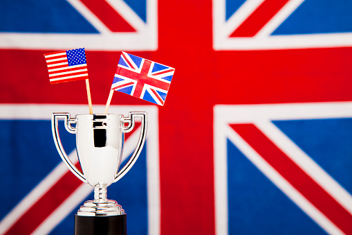 Winners Trophy with union jack and stars and stripes