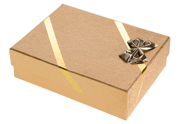 istock Golden Present Box with ribbon on white 471417573