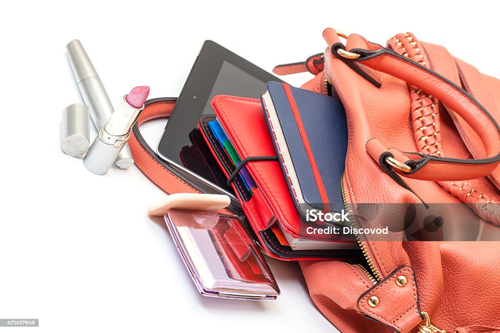 Pelle rosa onorevoli borsa con Tablet PC - Foto stock royalty-free di Accessorio personale
