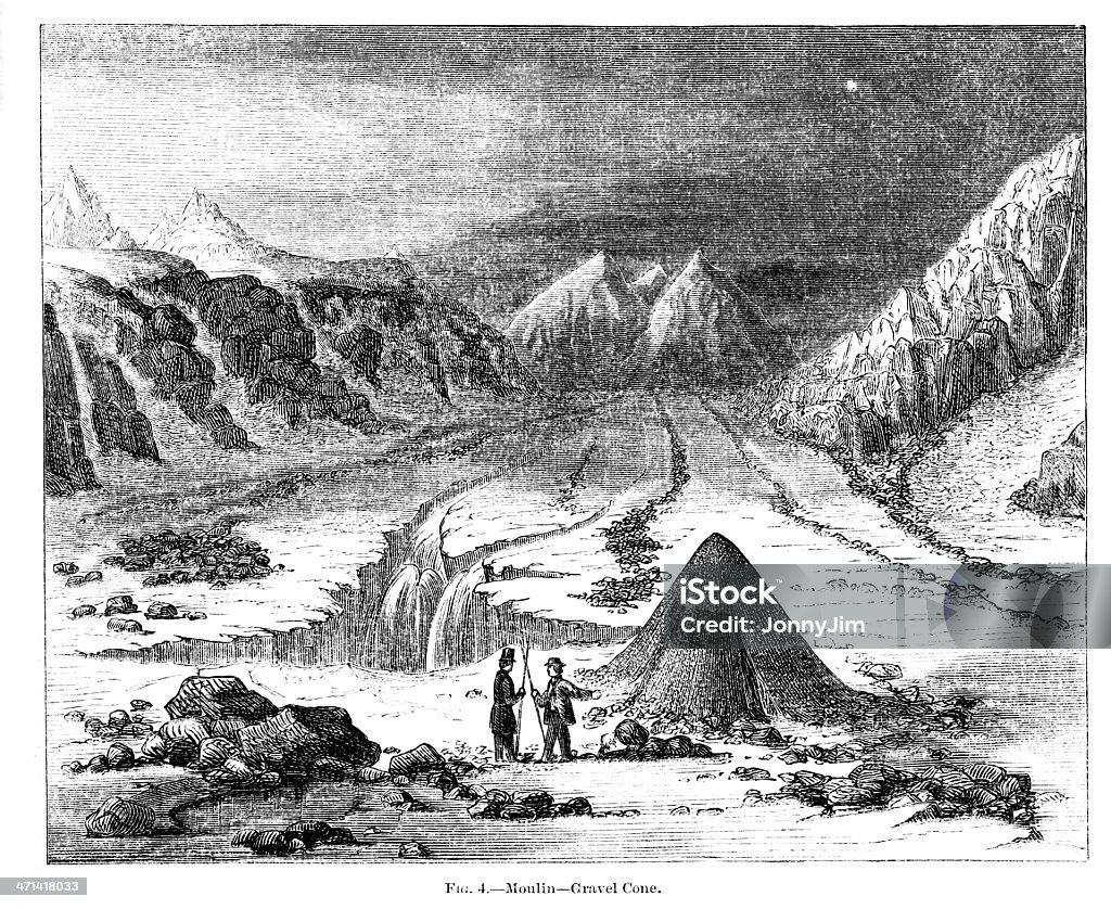 Geleira Moulin cascalho cone1862 journal - Ilustração de Alpes europeus royalty-free