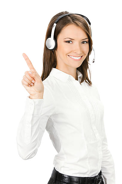 Support phone operator showing, isolated stock photo